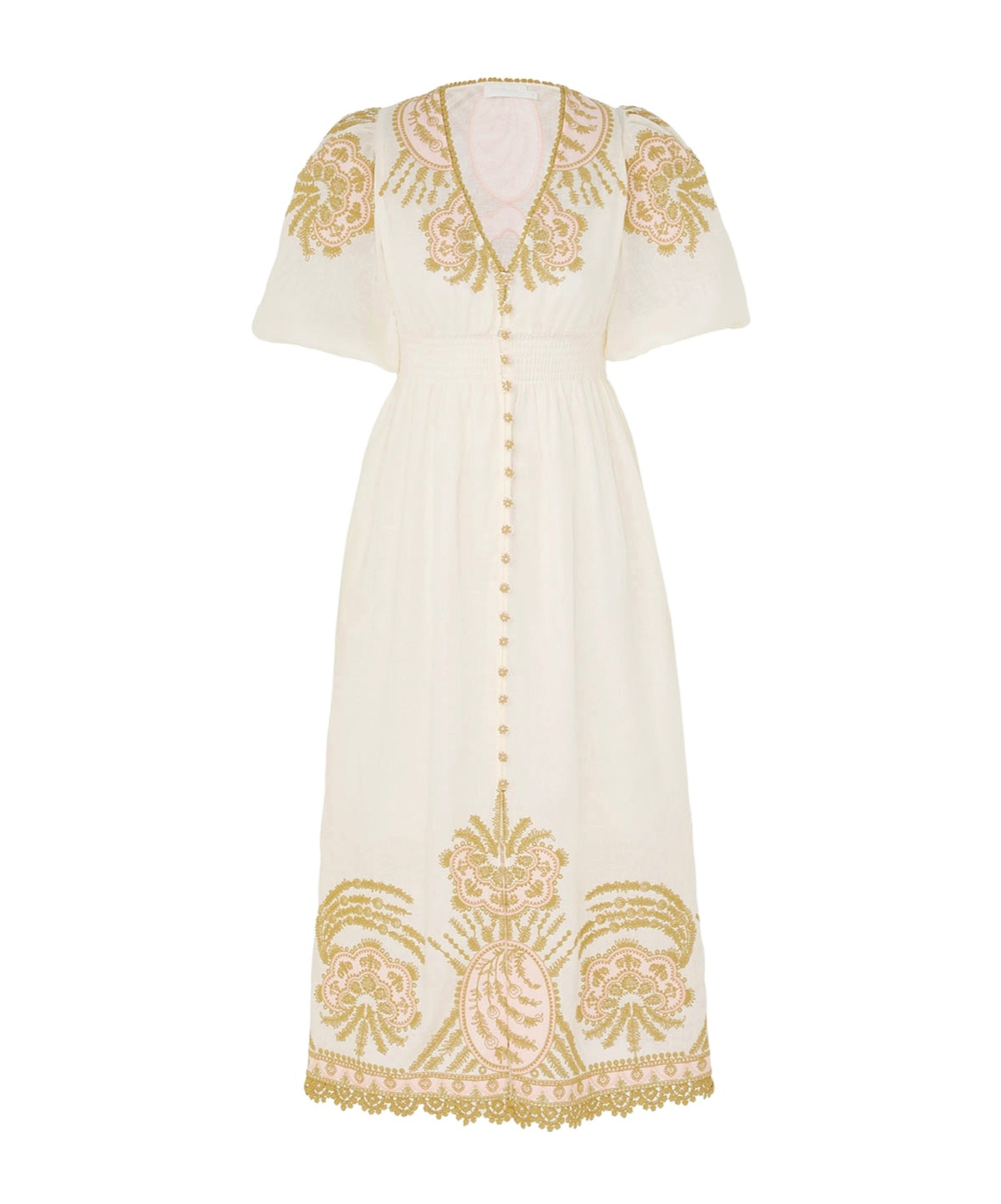 Shop Zimmermann Waverly Embroidered Mid-length Dress In White