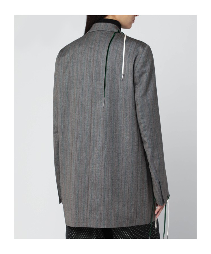 Dries Van Noten Grey Double-breasted Jacket With Embroidered Stitch Decorations Women In Gray