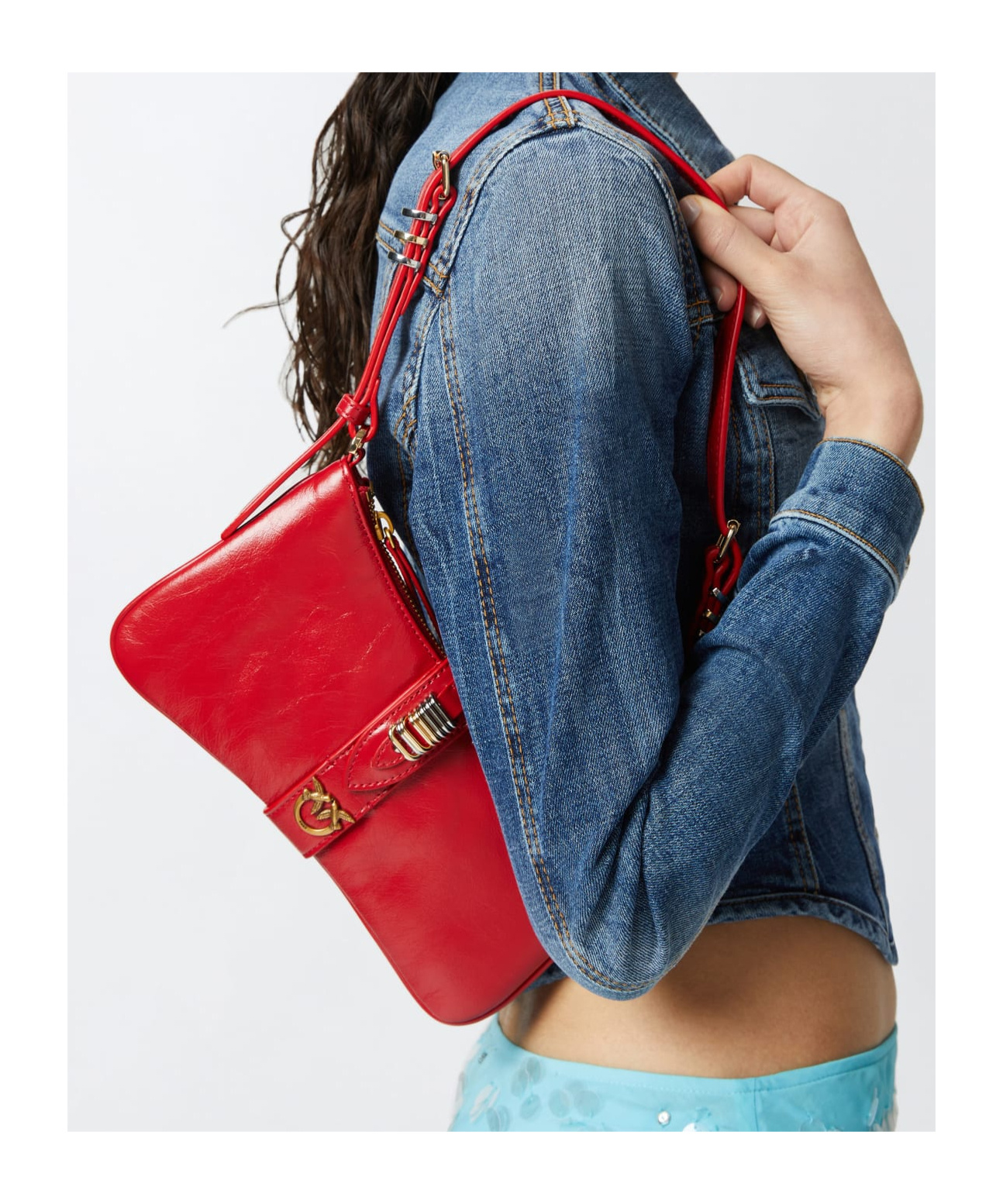 Shop Pinko Small Elongated And Moulded Shoulder Bag With Rounded Corners, In Red