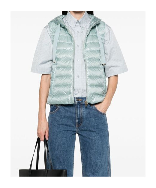 Herno Light Blue Quilted Nylon Gilet With Hood In Green