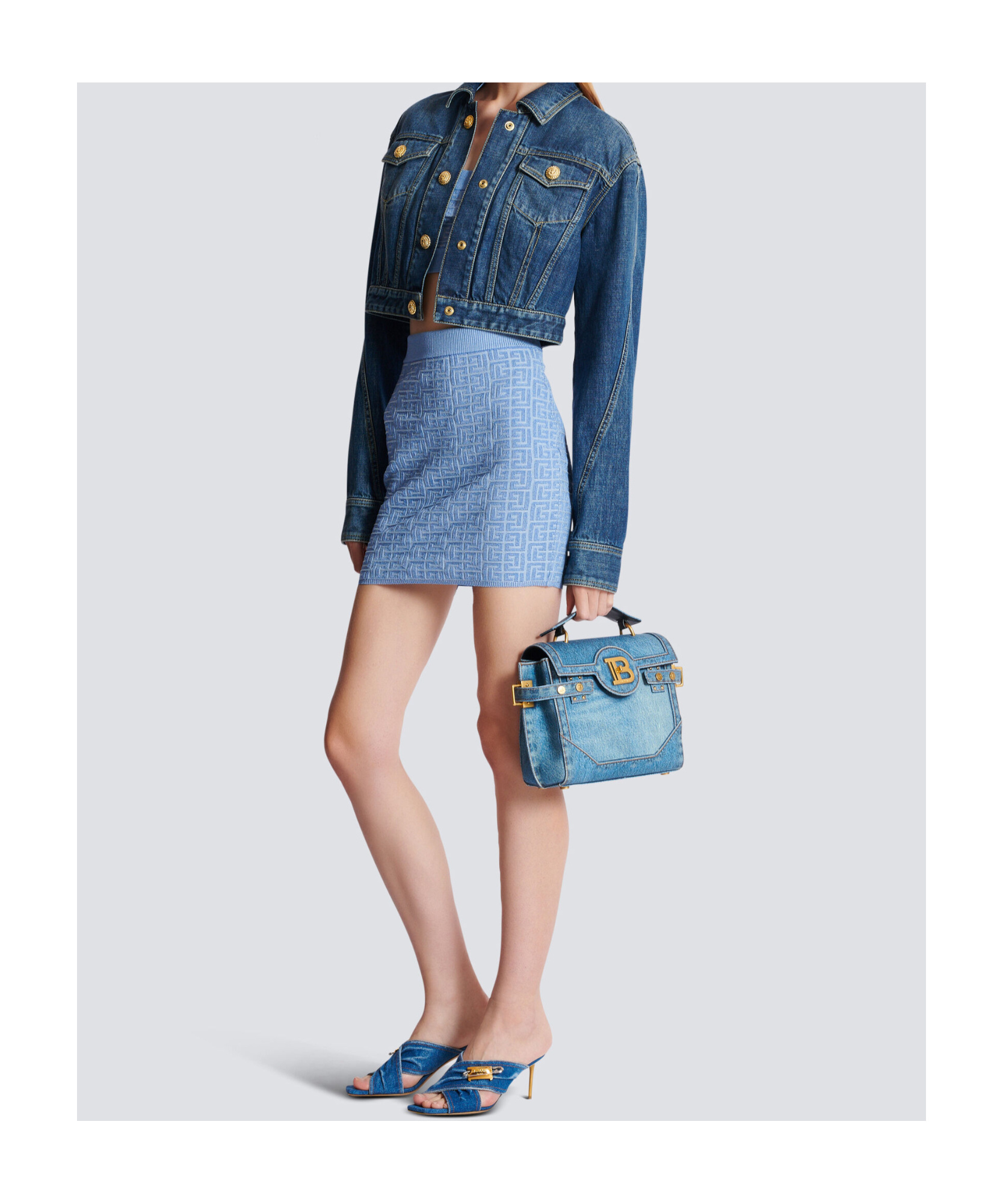 Balmain Pb Monogram Jacquard Mini Skirt In Blue