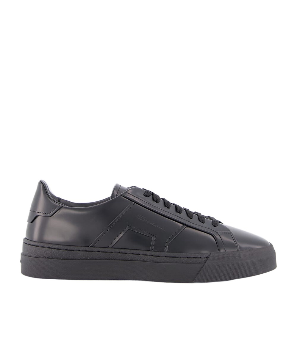 Santoni Double Buckle Sneaker Man Sneakers Black Size 7.5 Leather In Black