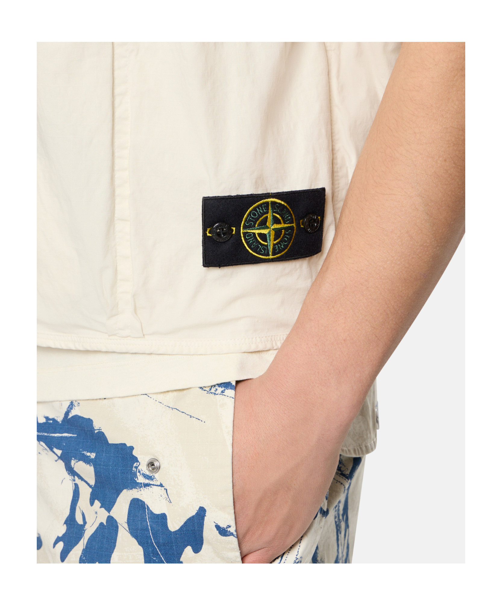 Shop Stone Island Compass-badge Hooded Jacket In Ivory