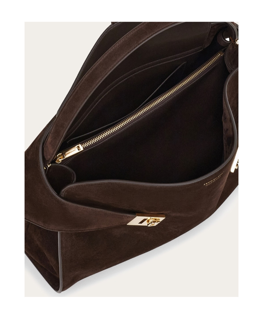 Shop Ferragamo Hug Soft Bicolor Shoulder Bag In Black