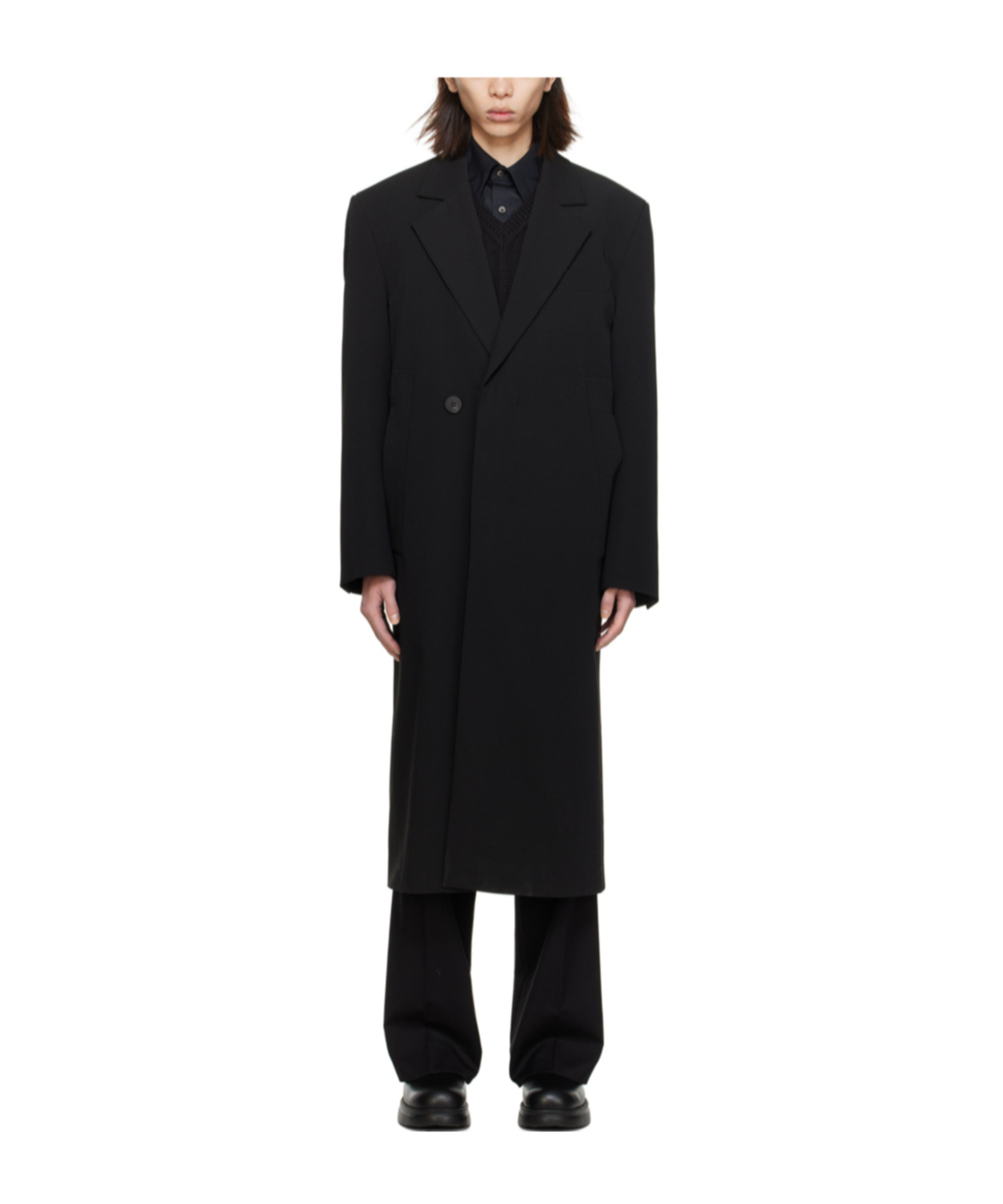 Wooyoungmi Lapel Coat With Missing Corners In Black