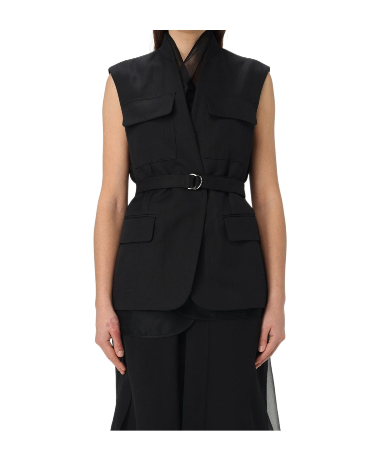 Brunello Cucinelli Monili Belted Sleeveless Waistcoat In Black