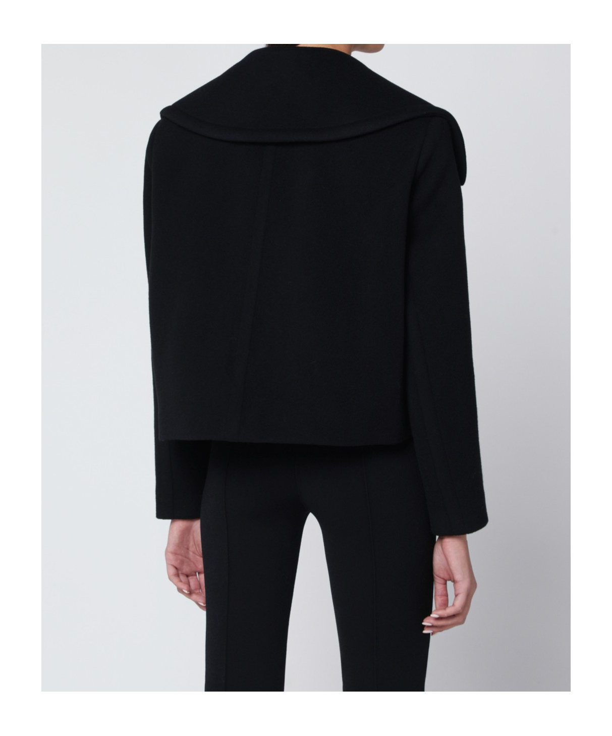 Patou Cropped Double Breasted Coat With Gold Buttons In Black