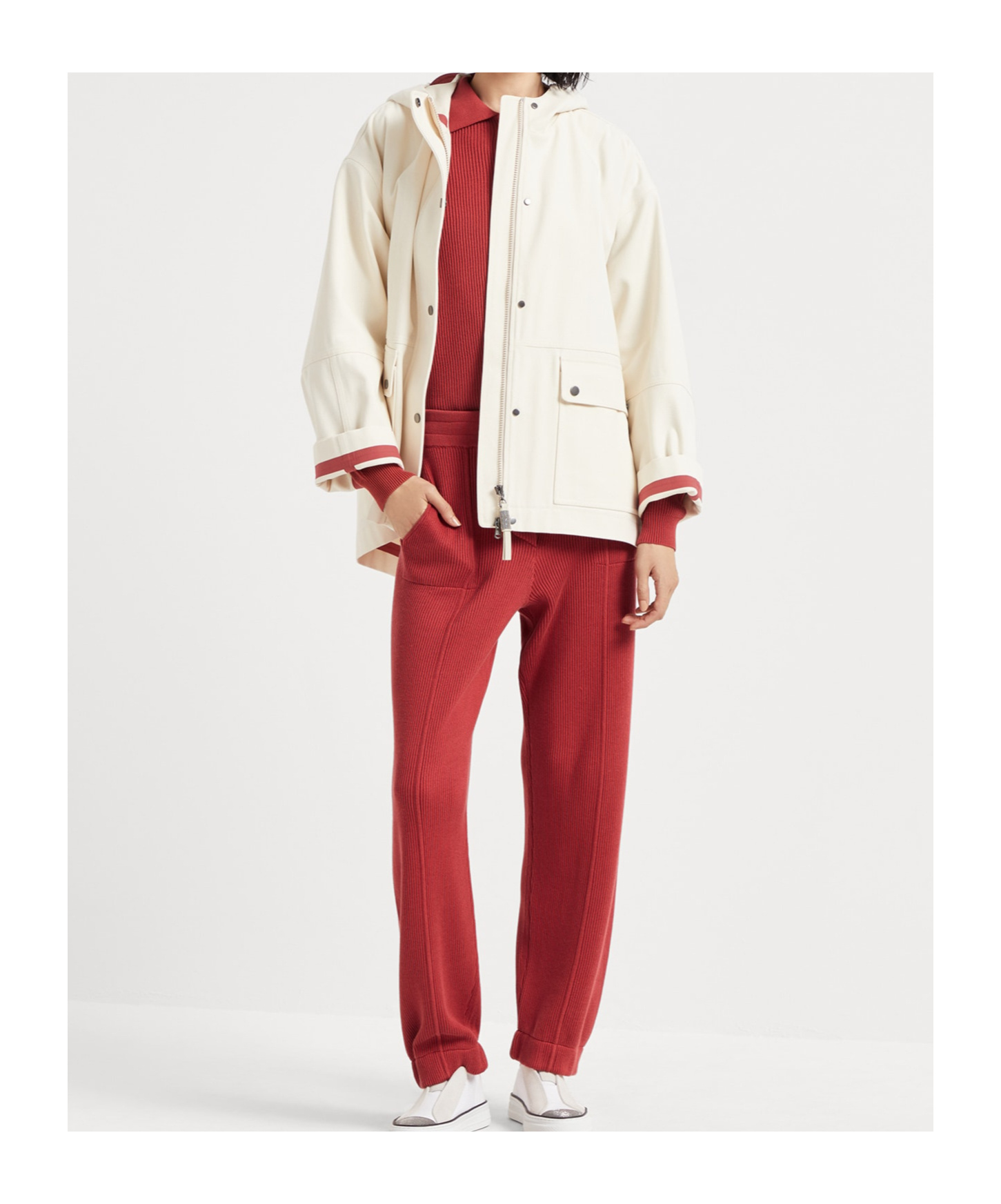 Brunello Cucinelli Hooded Canvas Waterproof Jacket In White