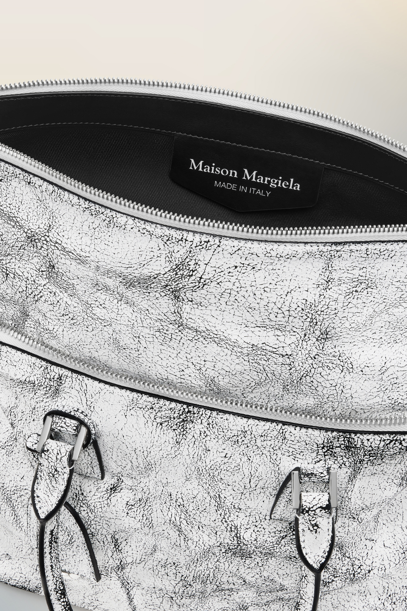 Maison Margiela Textured Leather Shoulder Bag With Top Handles In White