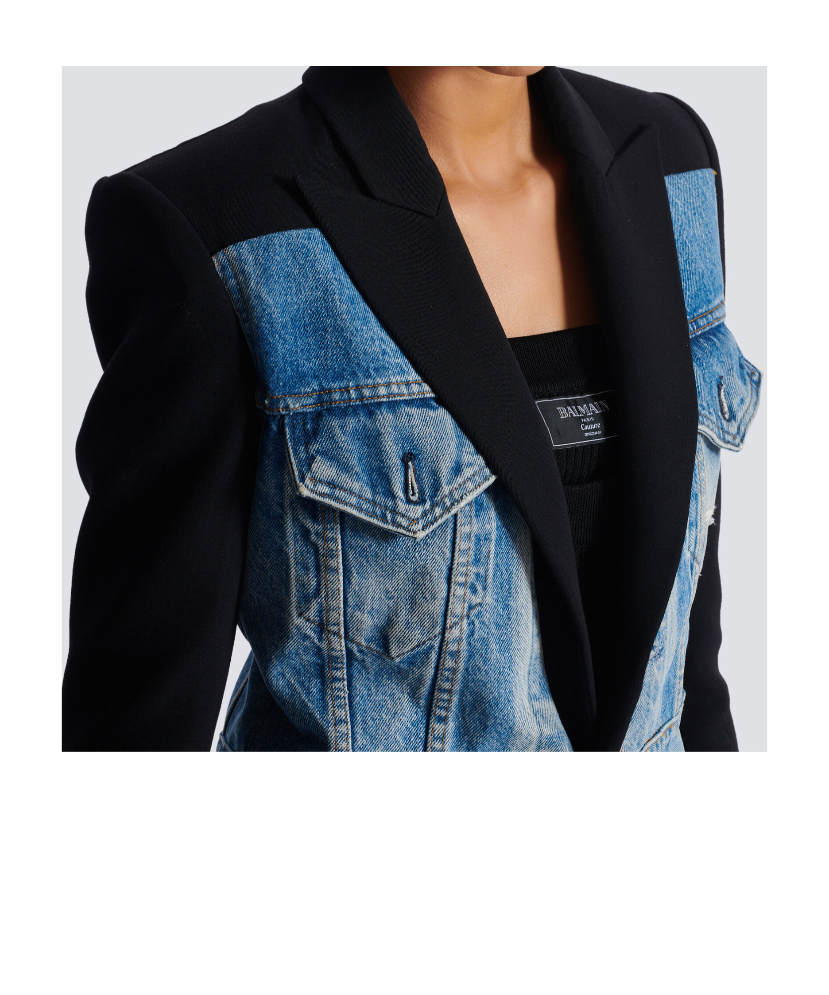 BALMAIN 1-BUTTON BI-MATERIAL JACKET