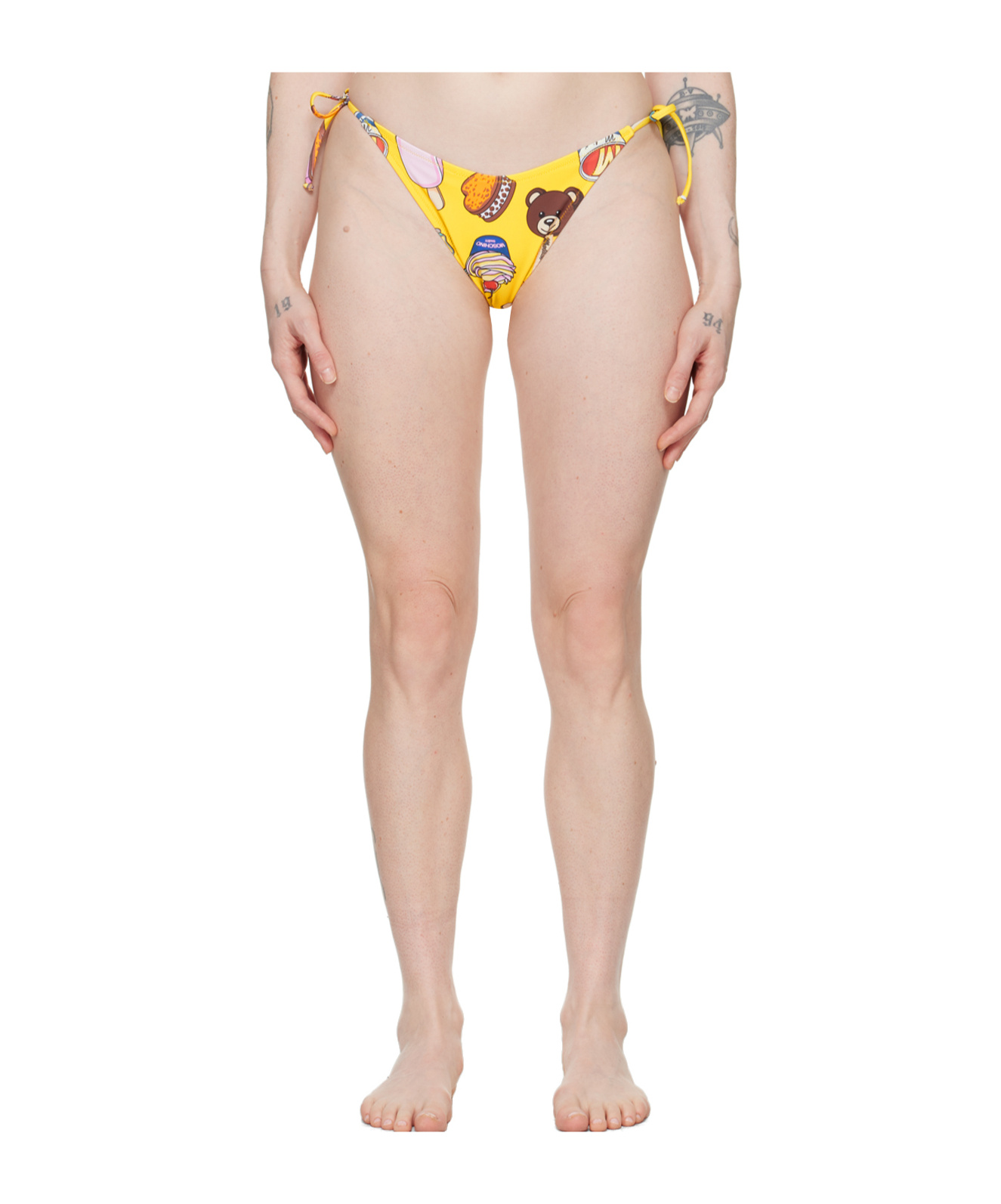 Moschino Graphic-print High-waisted Bikini Bottom In Yellow