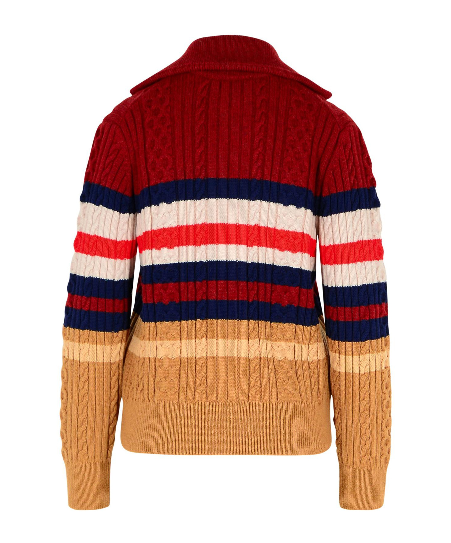 Shop Maison Kitsuné Striped Cable Zipped Cardigan In Brown