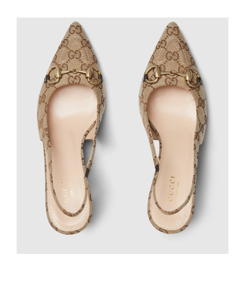 Gucci Damenpumps Aus Gg Canvas Mit Fersenriemchen In Nude