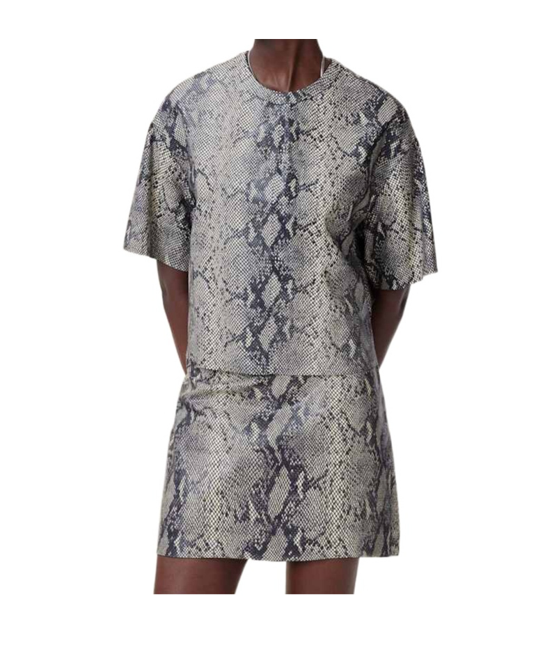 Allsaints Renai Foil Snake Print Suede T-shirt In Gray