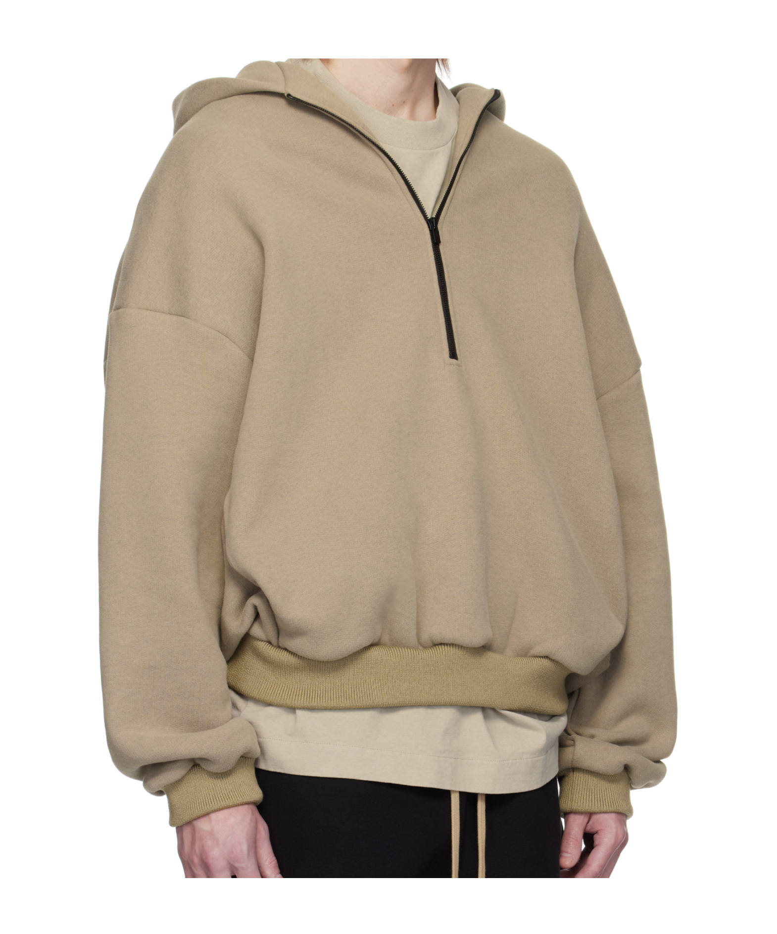 Fear Of God Beige Cotton Cashmere Fleece Half Zip Hoodie In Green
