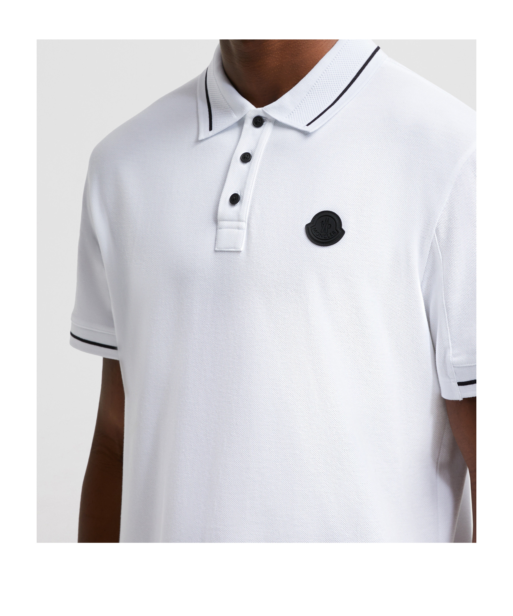 Moncler Men's Logo Cotton Polo Shirt In White