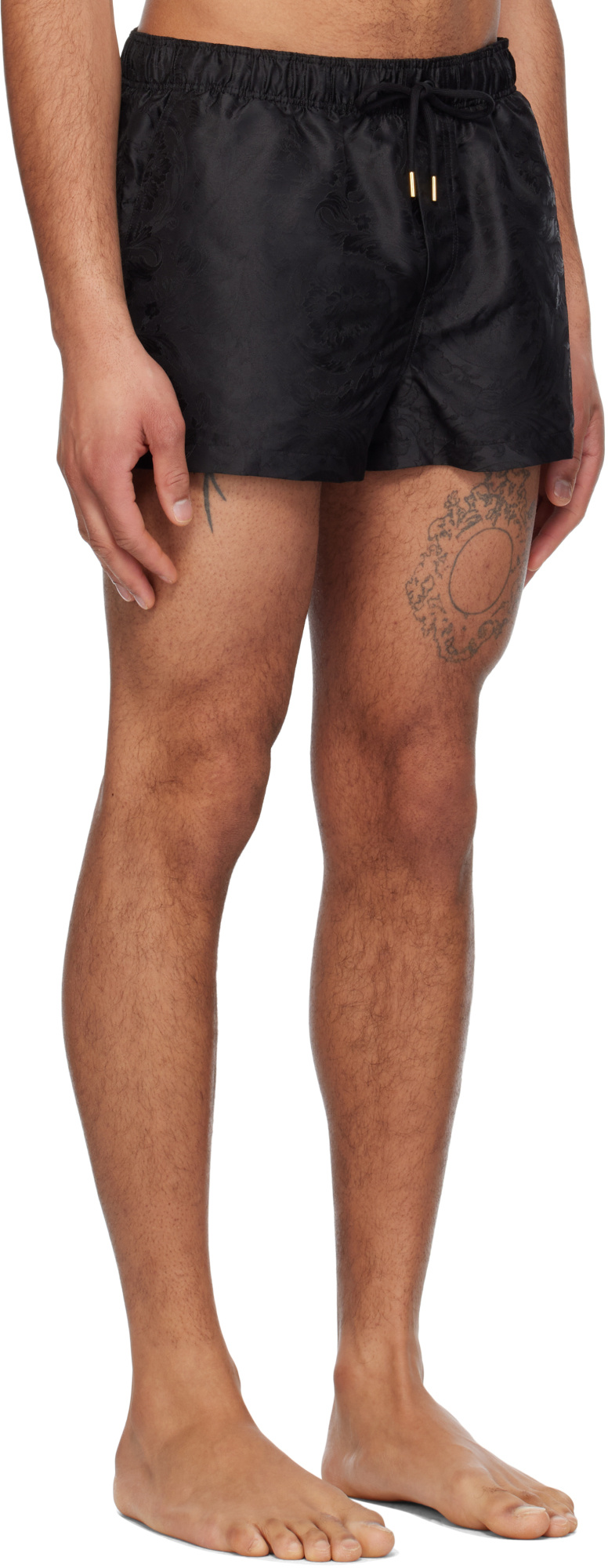 Versace Waistband Elastic Swim Shorts With Button Detail In Multicolor