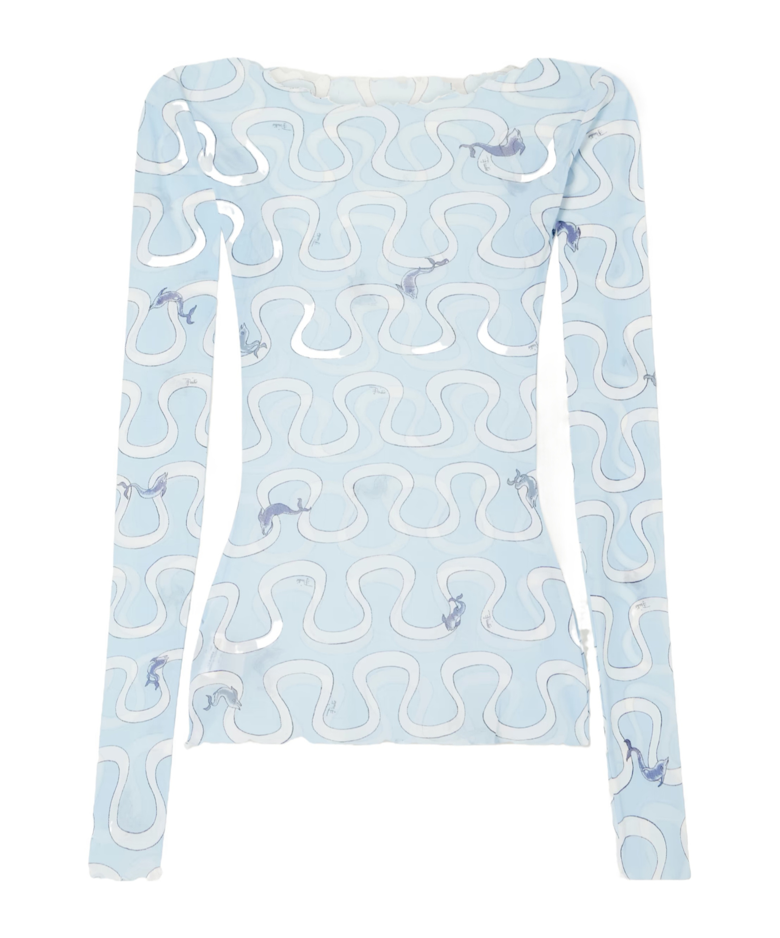 Pucci Printed Sheer Tulle Top In Blue