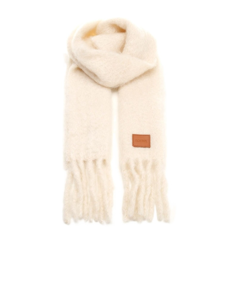 Loewe Logo Patch Fringed Scarf In Nude
