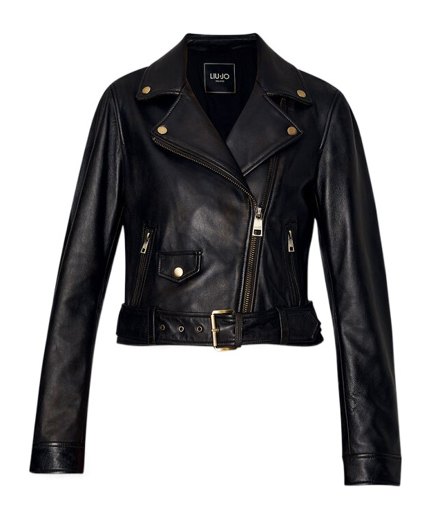 Liu •jo Long-sleeved Leather Jacket In Black