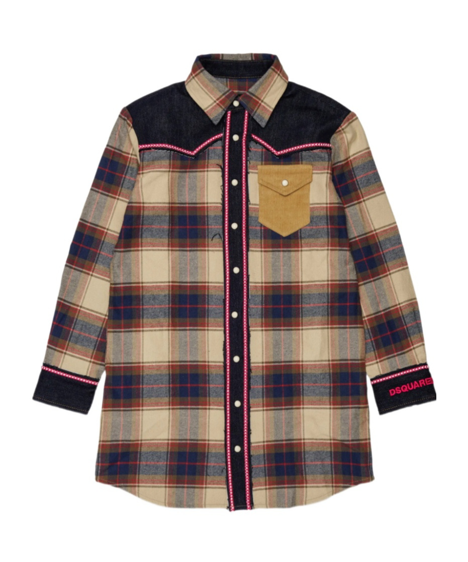 Dsquared2 Check-print Panelled Shirt Dress In Brown