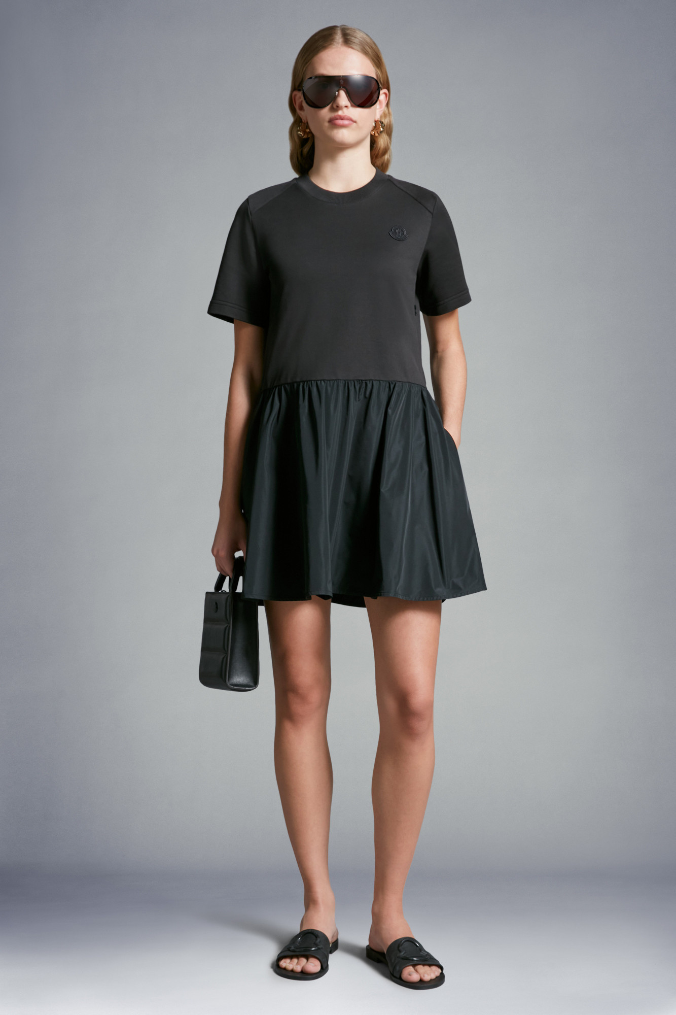 Moncler Flared T-shirt Dress In Black