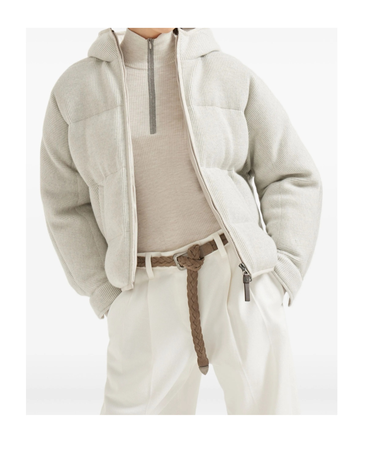 Brunello Cucinelli Hooded Ribbed Puffer Jacket In Neutral