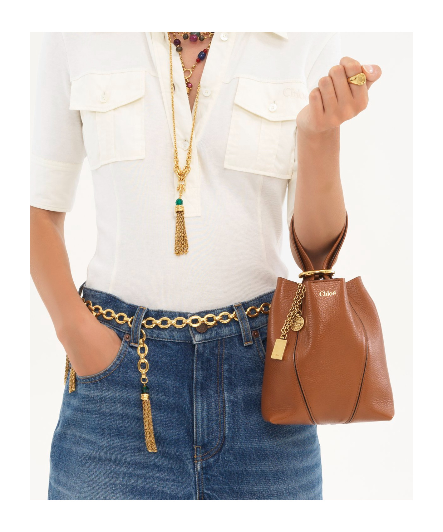 Chloé Small Spin Grained Leather Shoulder Bag In Brown