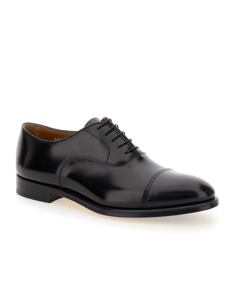 Doucal's Blue Oxford Shoes In Brushed Leather With Toe Cap In Black
