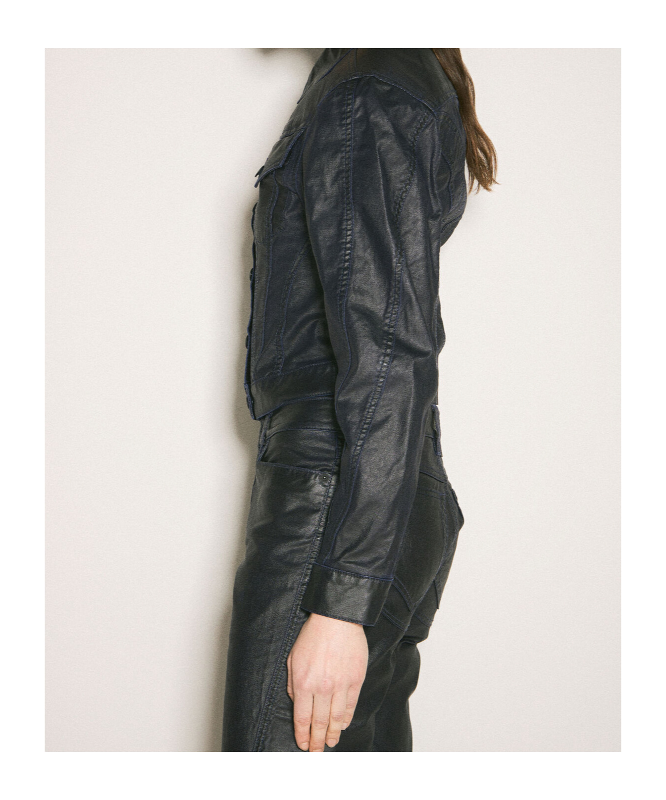 Mugler Waxed Denim Jacket In Black
