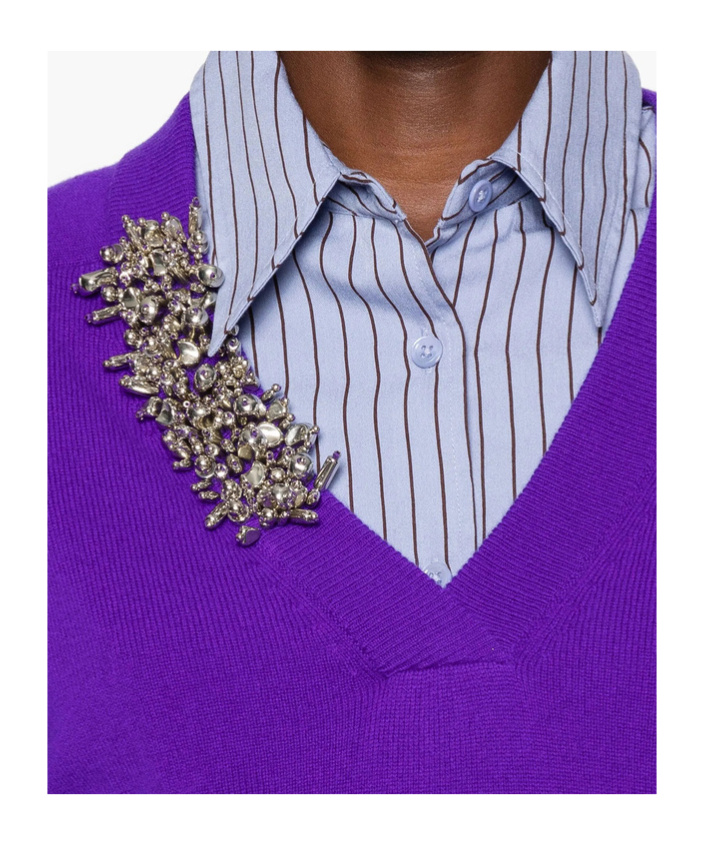 Dries Van Noten Cashmere Sweater Featuring Brooch Embellishment In Purple