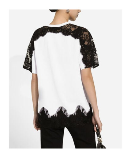 Dolce & Gabbana Jersey T-shirt With Dg Logo And Lace Inserts In White
