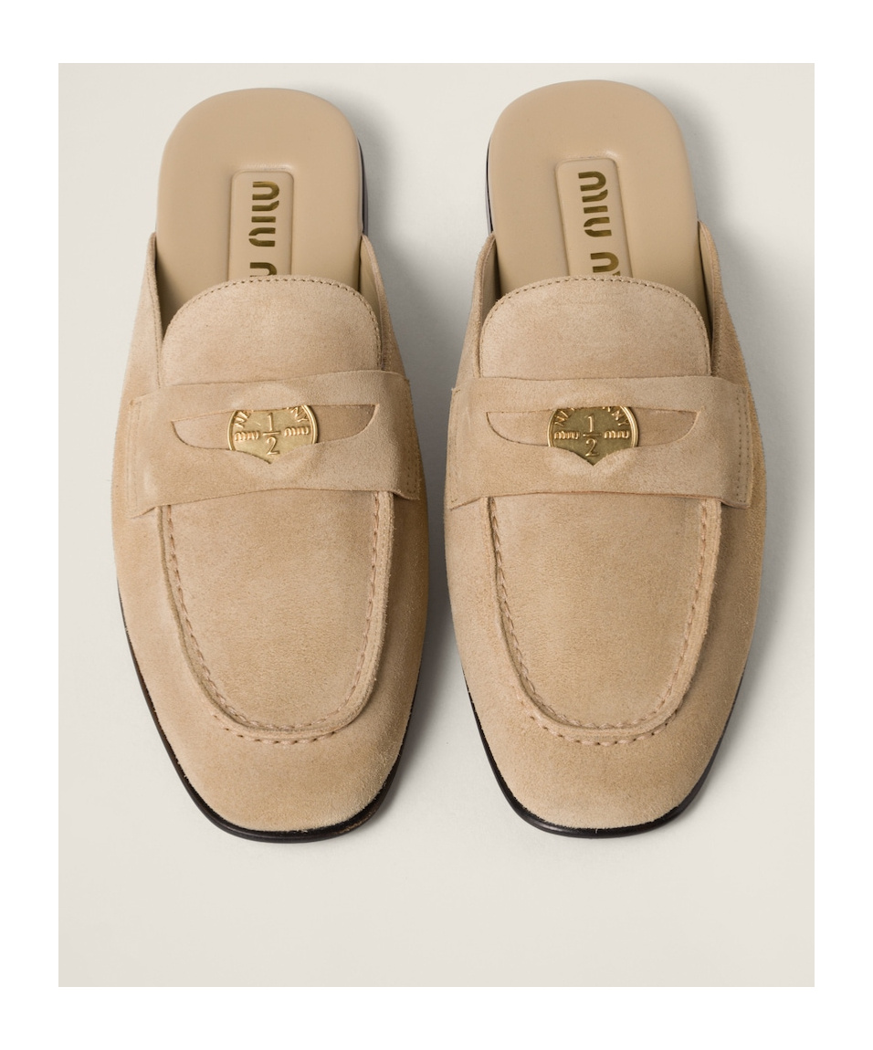 Miu Miu Suede Slippers In Nude