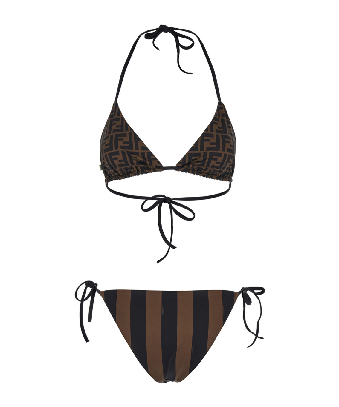 Fendi Women Brown Reversible Bikini With Adjustable Tie Closure And All-over Stripe Motif In Tech Fa In Brown
