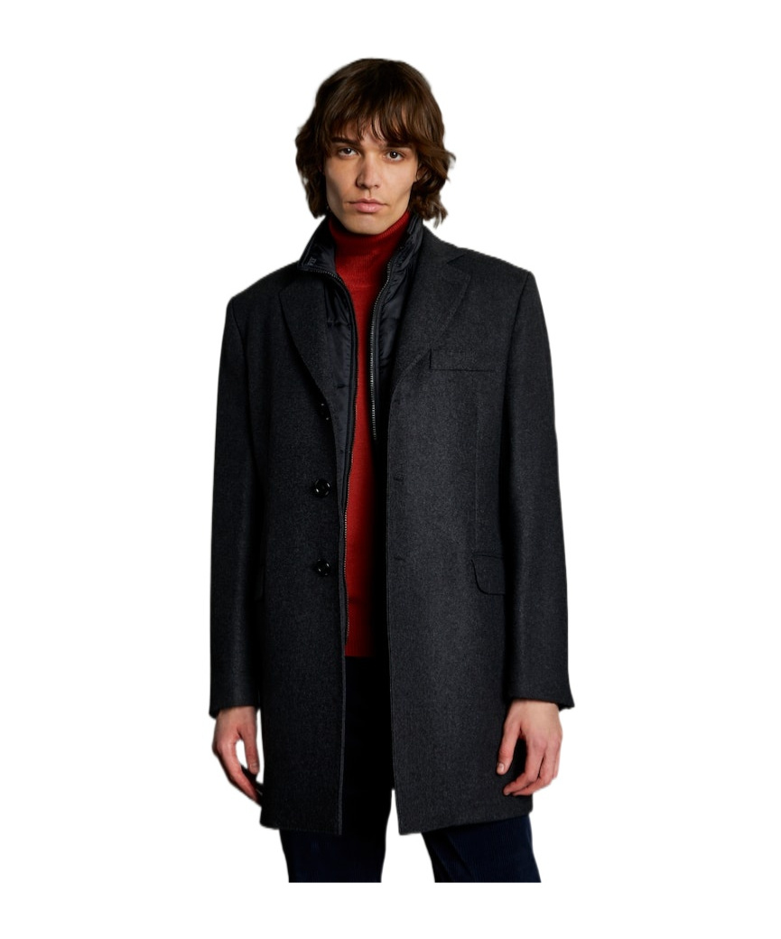 Fay Easy Db Single-breasted Layered Coat In Black