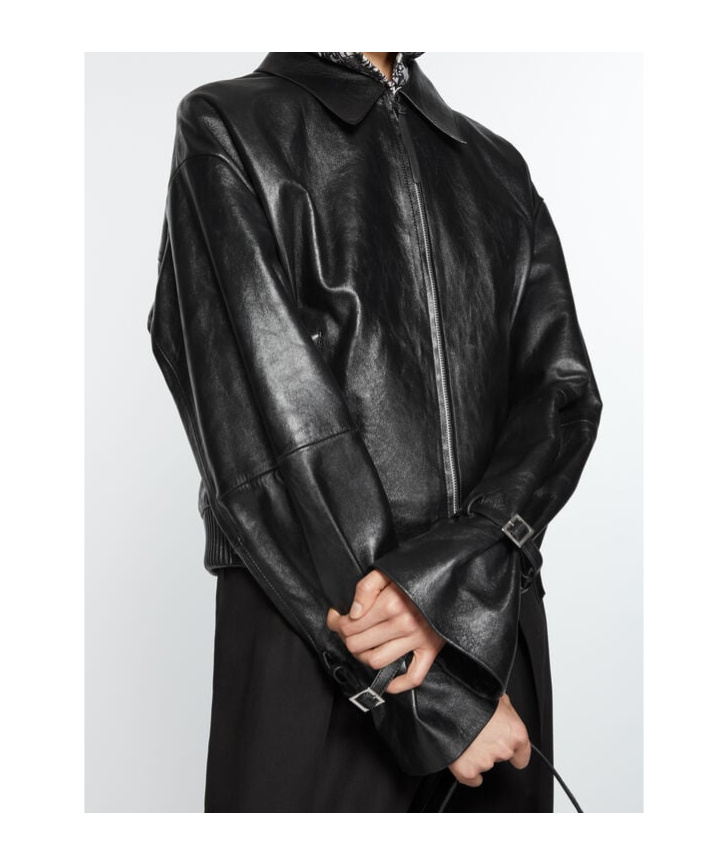 Acne Studios Long-sleeved Leather Jacket In Black