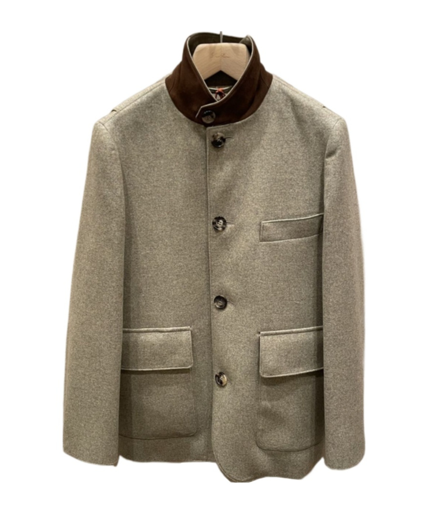 Loro Piana New-cut Wool Cashmere Button Stand-collar Casual Jacket In Beech Mixed Color