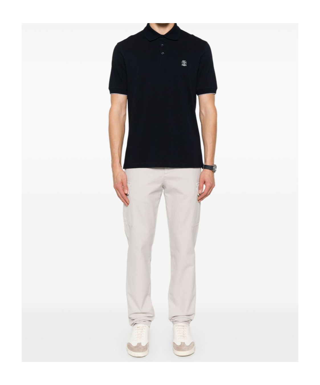 Brunello Cucinelli Midnight Polo Shirt With Buttoned Placket In Black