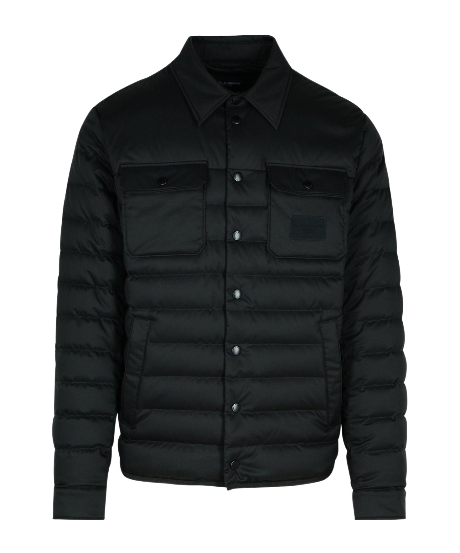 Dolce & Gabbana Padded And Quilted Nylon Jacket With Frontal Logo In Black