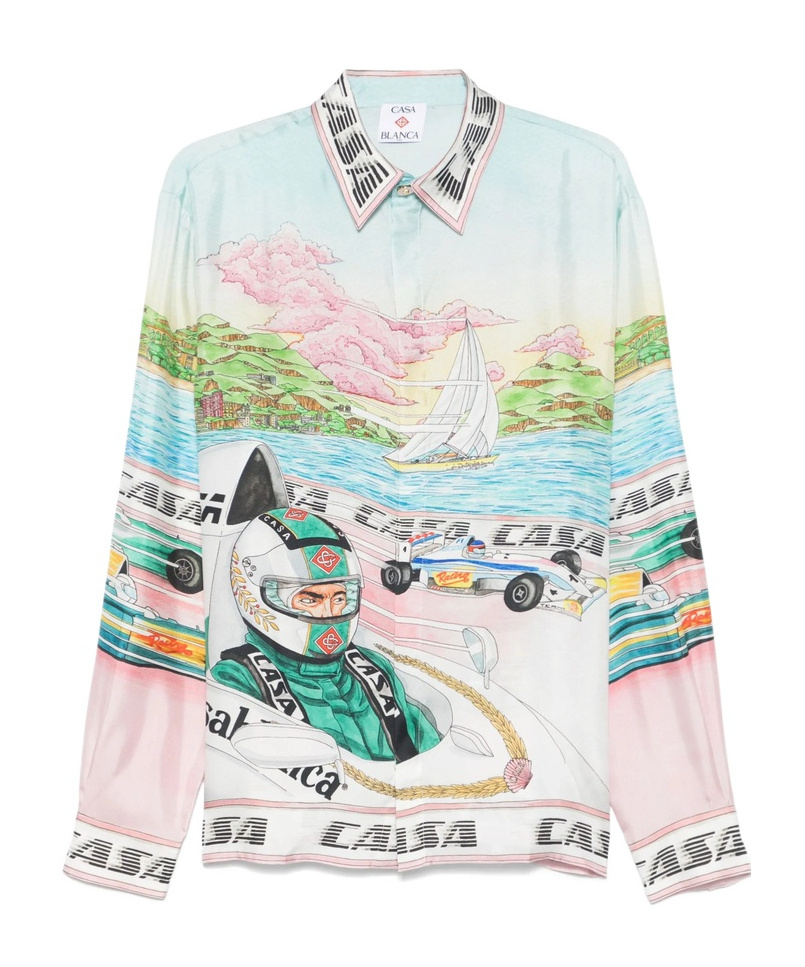 Casablanca Mens The Art Of Racing Classic Long-sleeve Silk Shirt In White