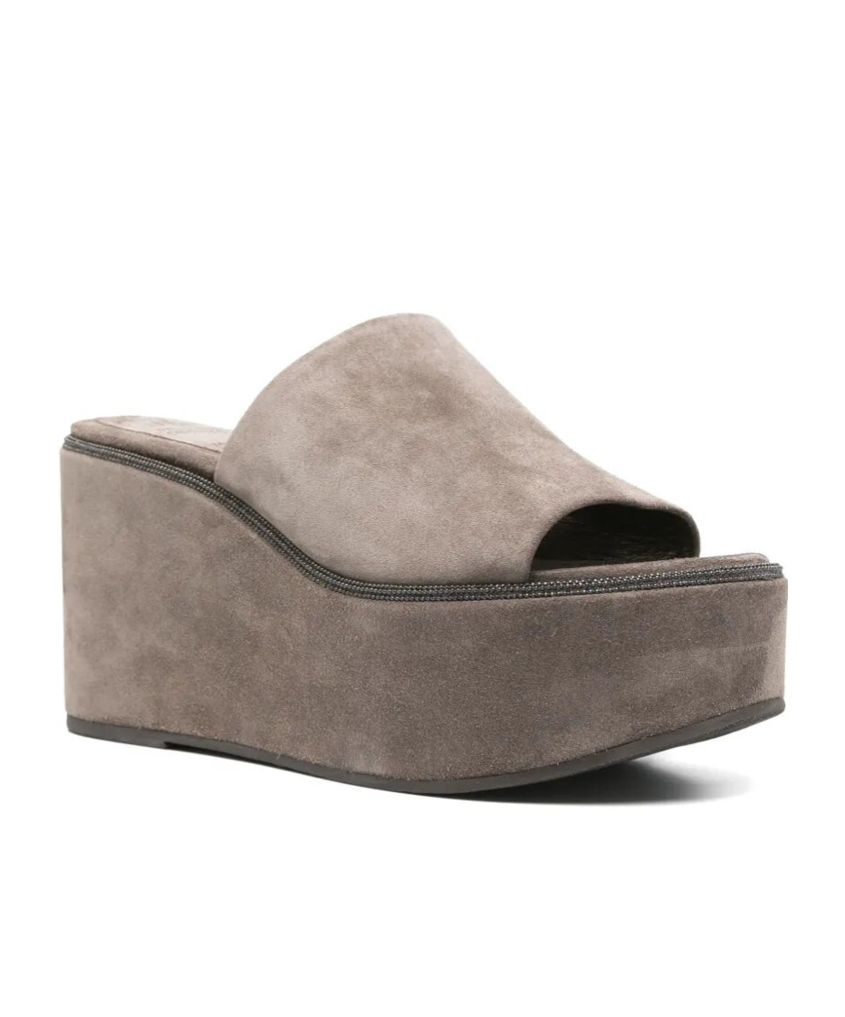 Brunello Cucinelli Wedge Heel Sandals In Green