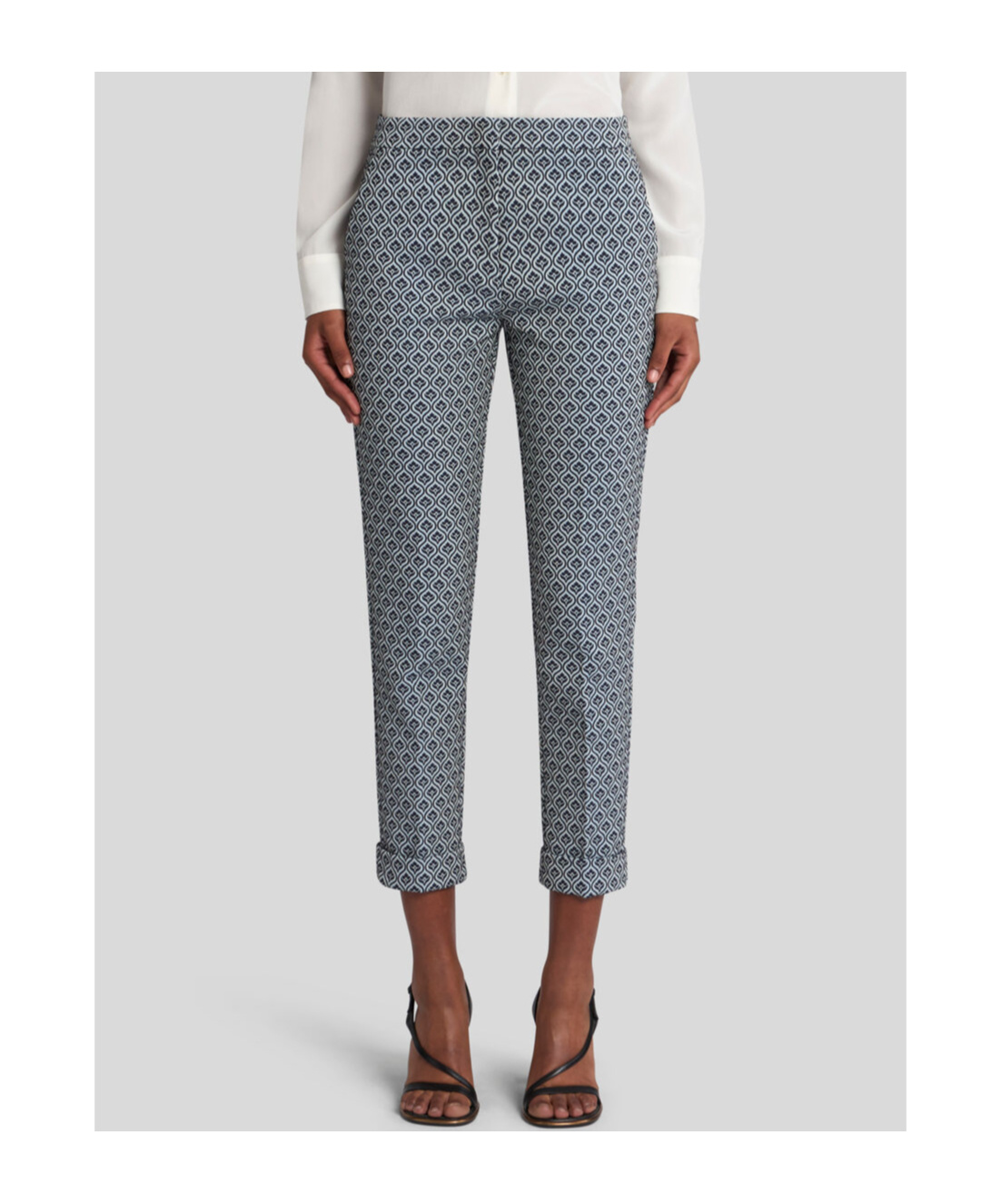 Etro Cotton Trousers With Medallions And Flowers In Gray