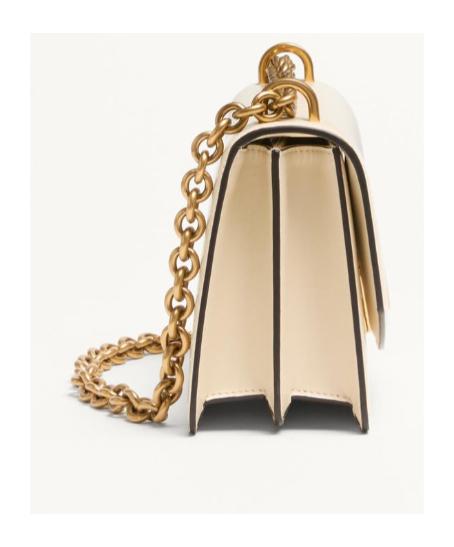 Valentino Garavani Garavani Vain Small Shoulder Bag In Shiny Calfskin Woman Ivory Uni In Nude