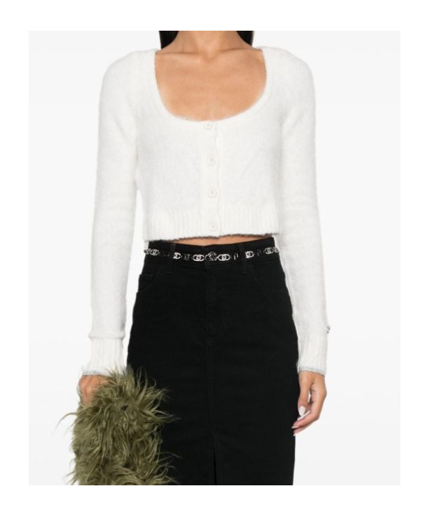 Shop Pinko Cropped Cardigan In White