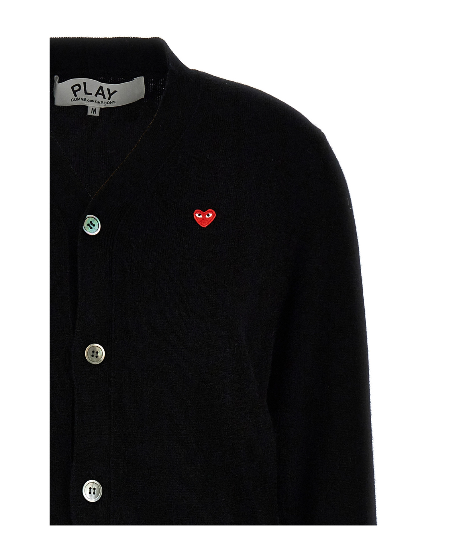Comme Des Garçons Play Overlapping Heart Wool Cardigan In Black