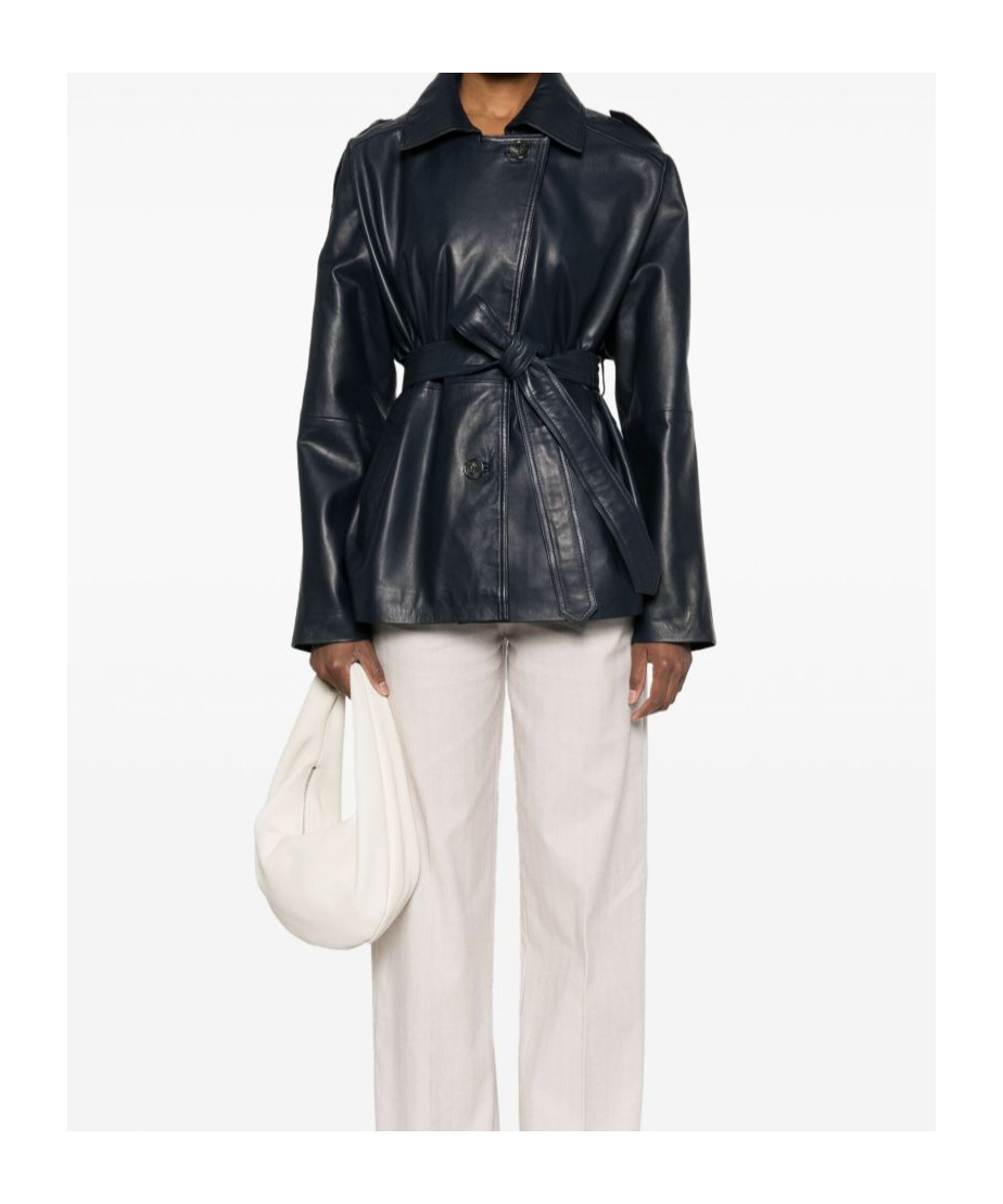Iceberg Navy Blue Leather Jacket In Black