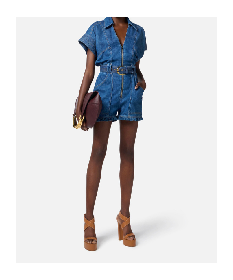 Elisabetta Franchi Denim Romper Suit In Blue
