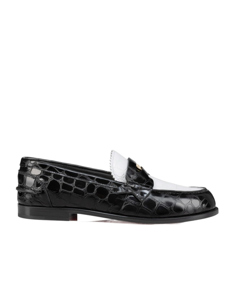 Christian Louboutin Donna Croc-embossed Leather Penny Loafers In Black
