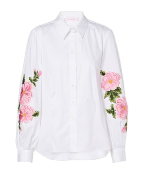 Carolina Herrera Floral Cotton-blend Shirt In White