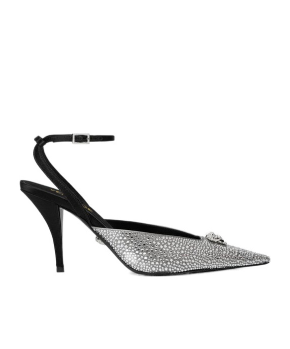 Versace 85mm Crystal La Medusa Slingback Pumps In Black